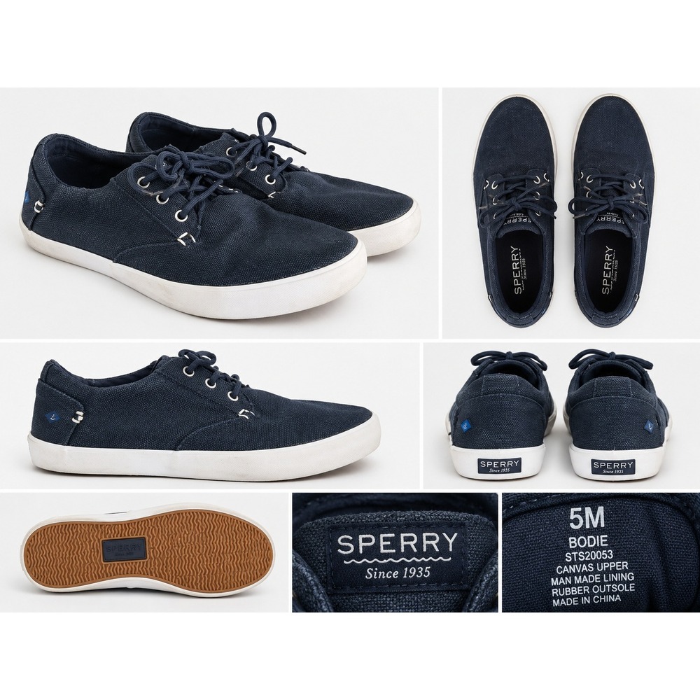 Sperry Bodie Navy Blue Canvas‎ Lace Up Sneakers Boys Kids Size 5M STS20053